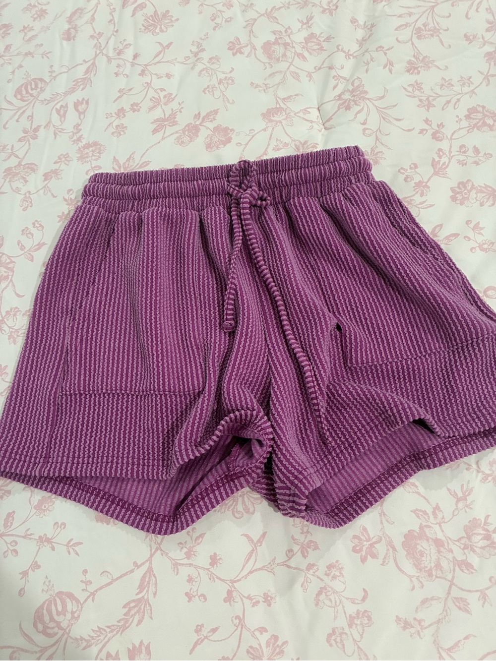 Zenana Outfitters Purple Waffle-Knit Athletic Lounge Shorts